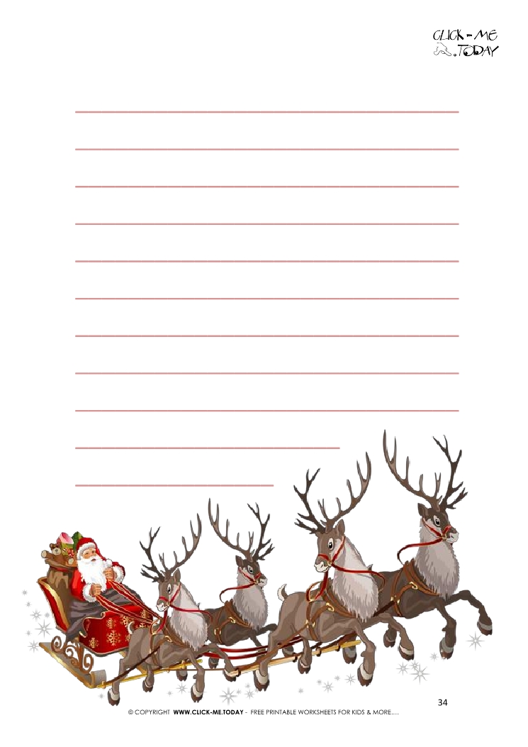 Nice letter to Santa template - Santa Claus, sleigh & reindeers with lines 34